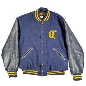 VTG Game Sportswear Corona Extra Varsity Jacket Mens XL Blue Wool Leather USA